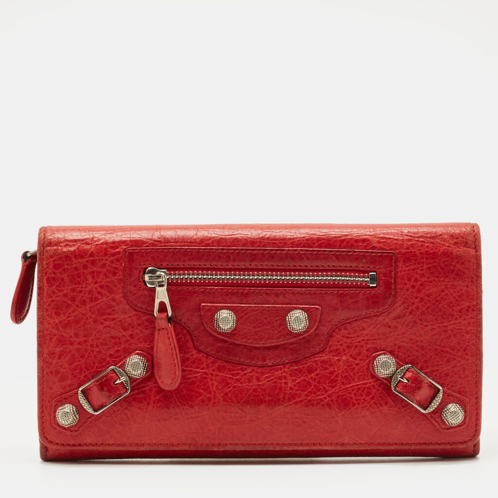 Balenciaga Red Leather City Flap Continental Wallet