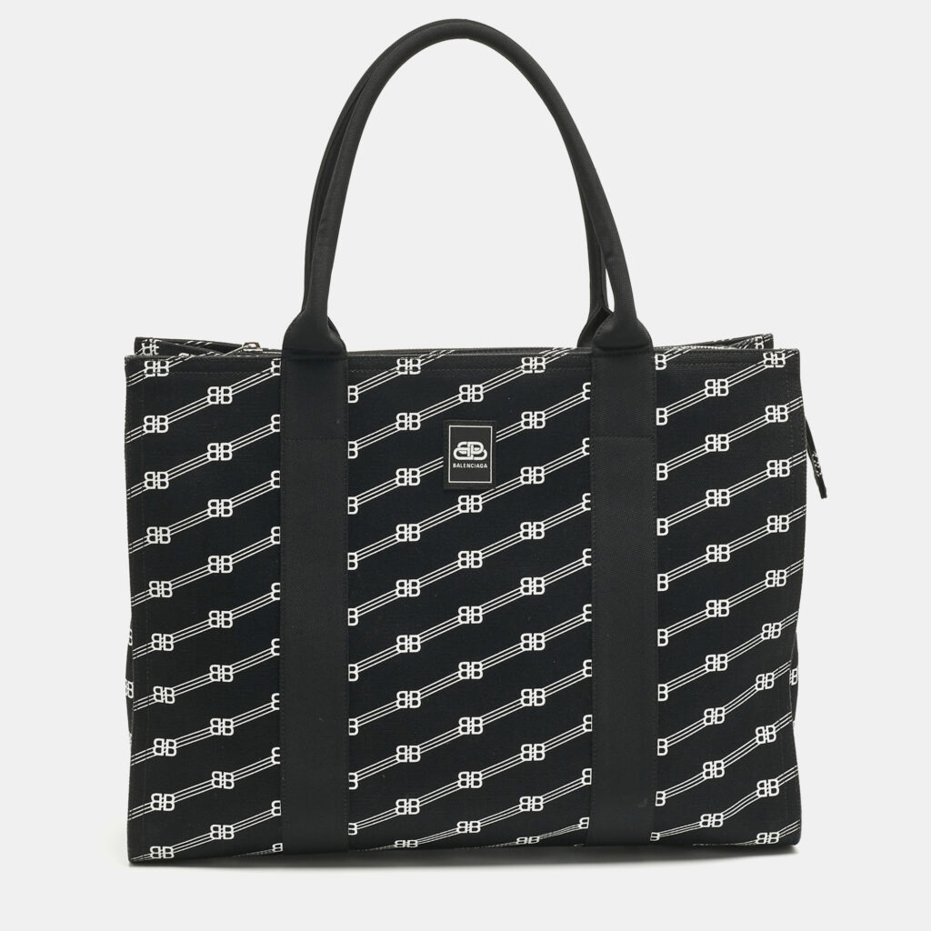 Balenciaga Black/White BB Monogram Canvas Trade Tote