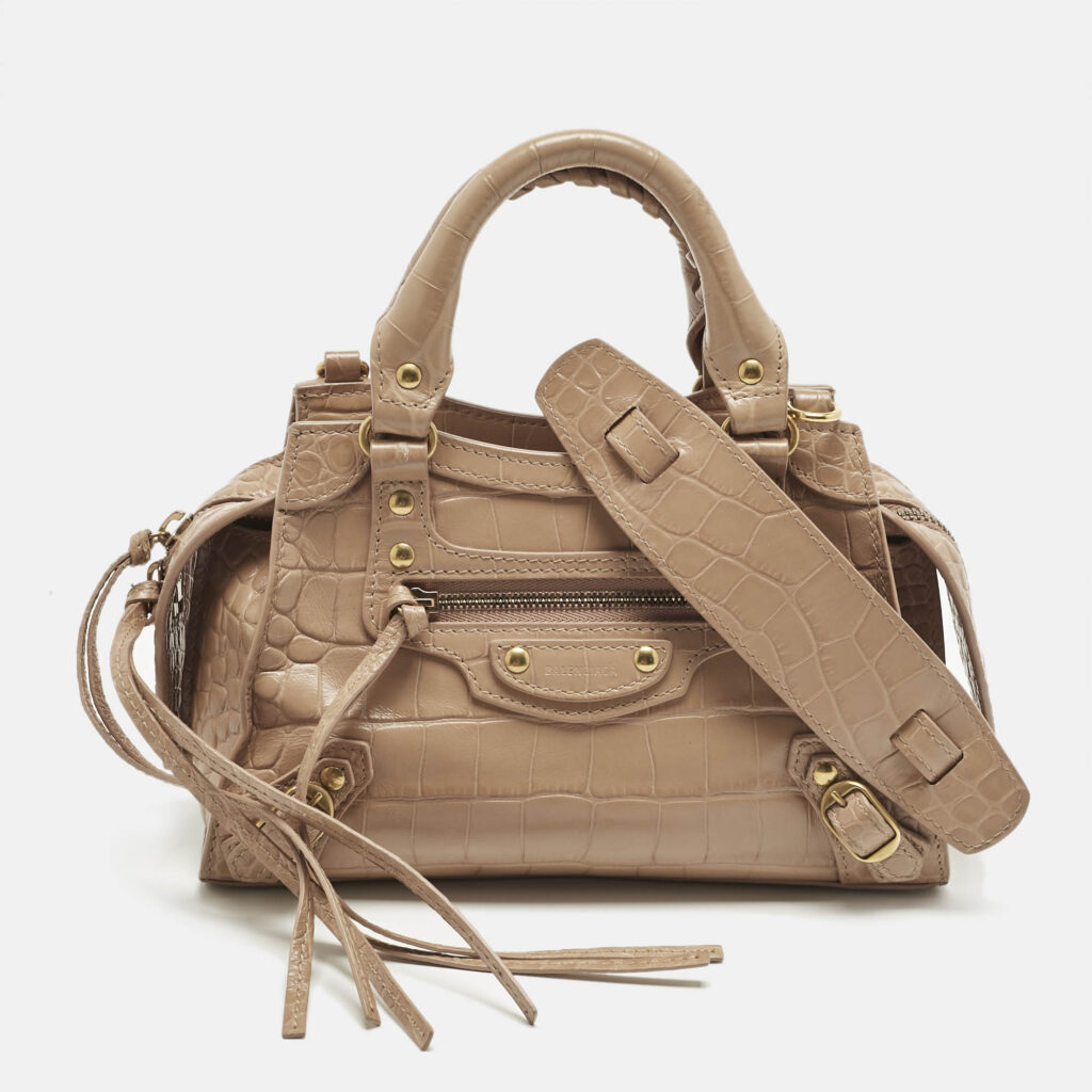Balenciaga Beige Croc Embossed Leather Mini City Bag Balenciaga Beige Croc Embossed Leather Mini City Bag