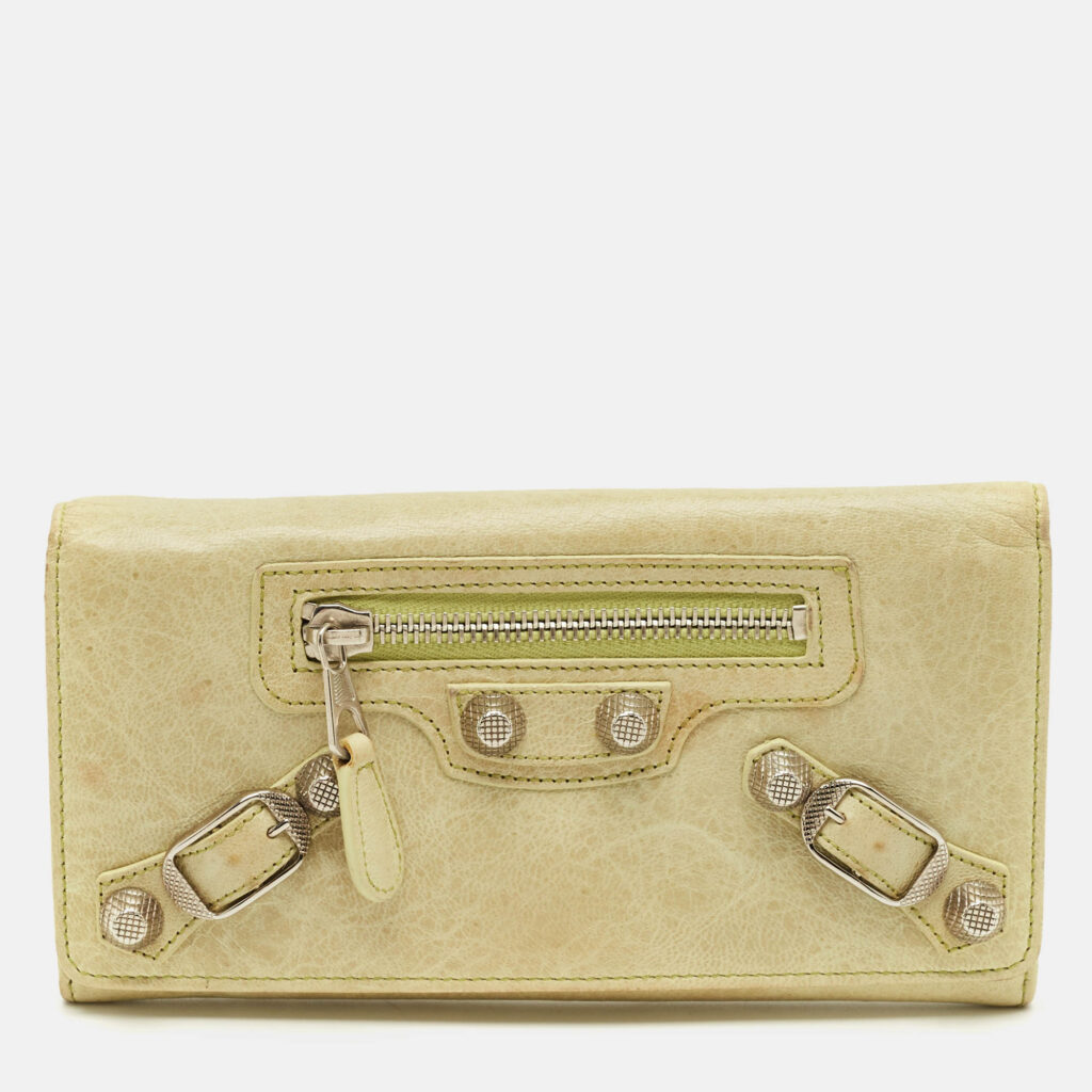 Balenciaga Light Green Leather RH Classic Money Continental Wallet Balenciaga Light Green Leather RH Classic Money Continental Wallet