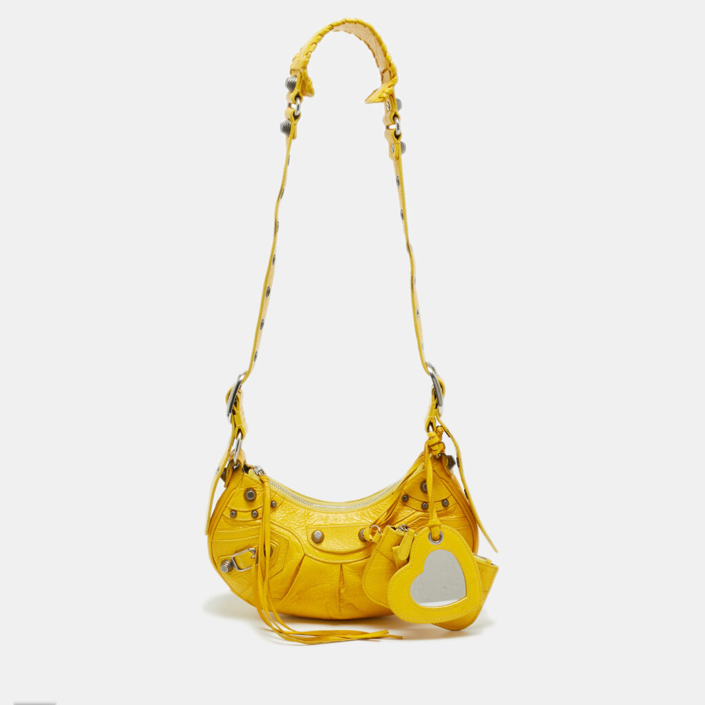 luxury-women-balenciaga-used-handbags-p1224634-003.jpg Balenciaga Yellow Leather XS Le Cagole Shoulder Bag