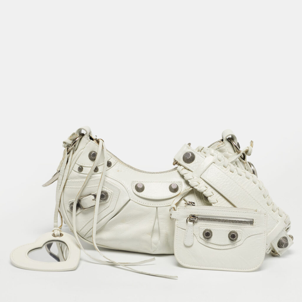 Balenciaga White Leather XS Le Cagole Shoulder Bag Balenciaga White Leather XS Le Cagole Shoulder Bag
