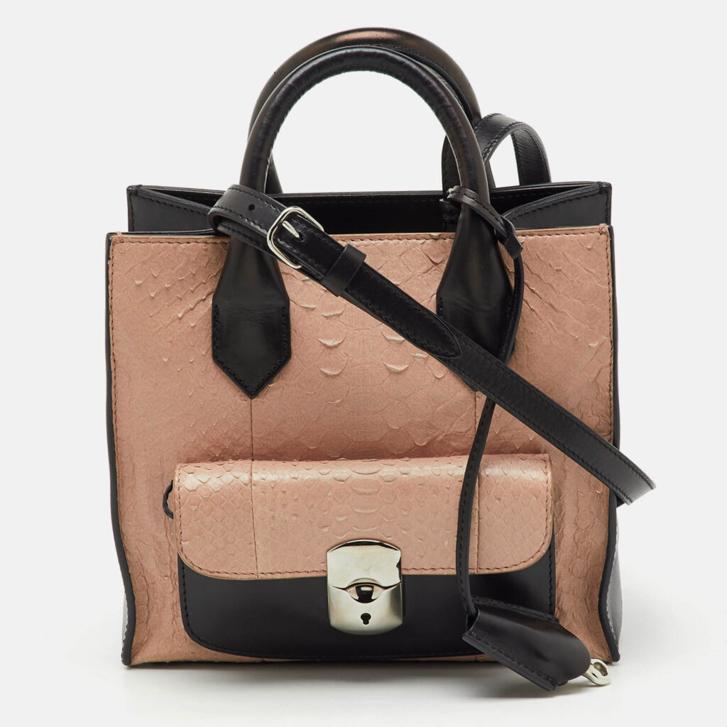Balenciaga Black/Peach Leather and Python Padlock Mini All Afternoon Tote