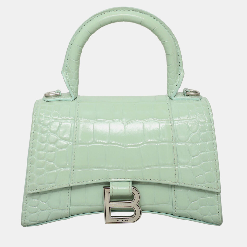 Balenciaga Hourglass XS Croc Embossed Leather Top Handle Bag