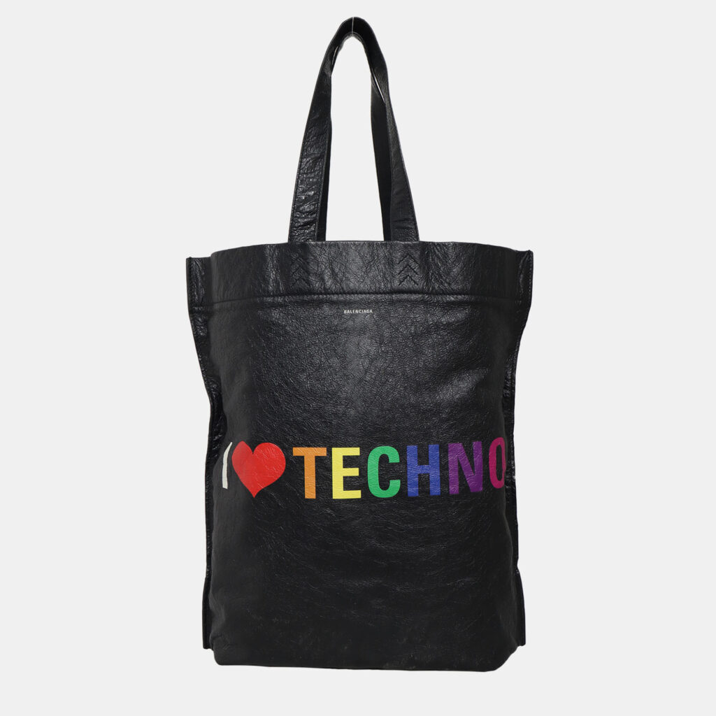 I Love Techno Leather Tote Bag