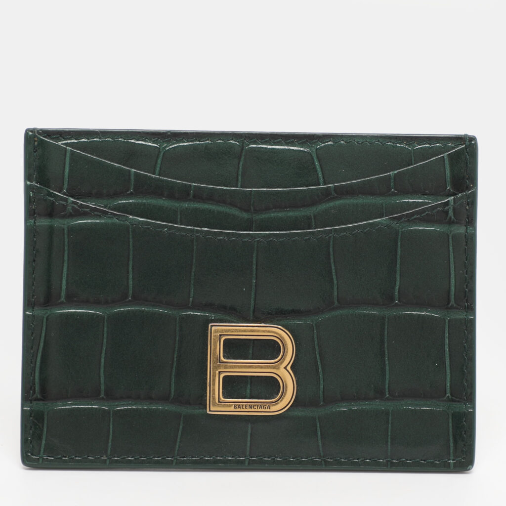 Balenciaga Green Croc Embossed Leather Hourglass Card Holder