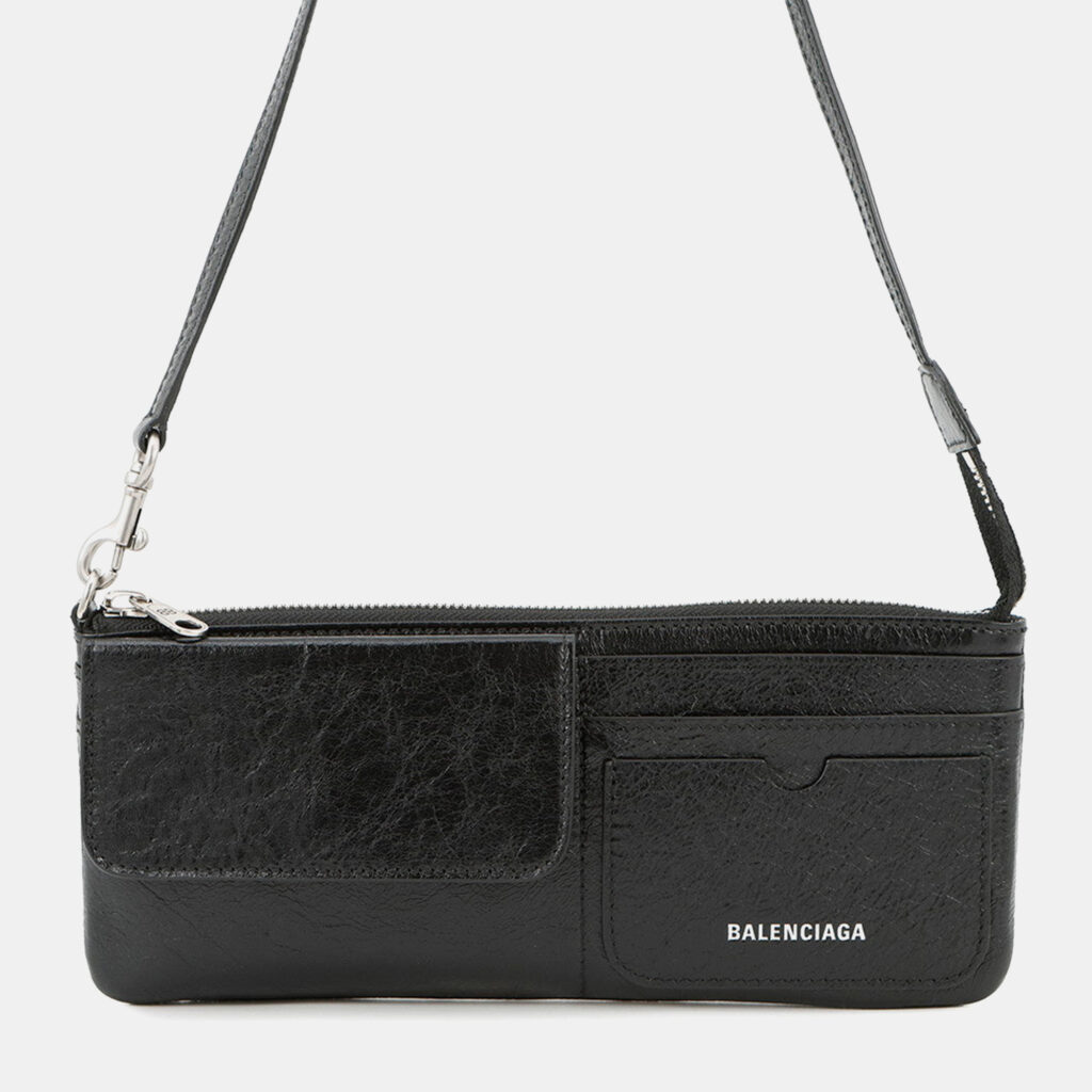 Balenciaga Logo Superbusy Shoulder Bag Black Leather