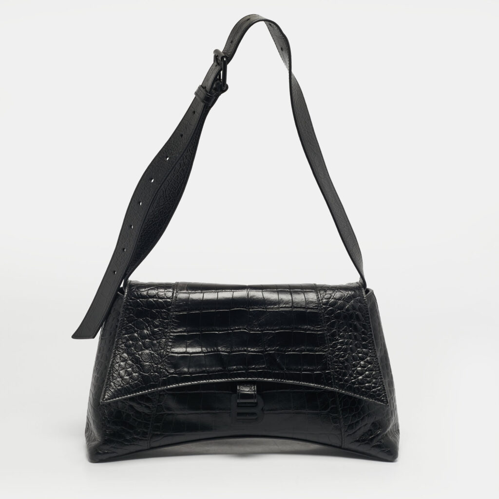 Balenciaga Black Croc Embossed Leather Hourglass Shoulder Bag Balenciaga Black Croc Embossed Leather Hourglass Shoulder Bag