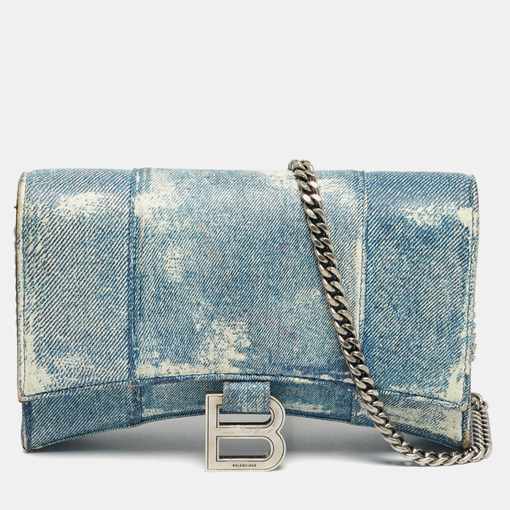 luxury-women-balenciaga-used-handbags-p1246795-001-1.jpg Balenciaga Hourglass Blue Denim Print Leather Wallet On Chain