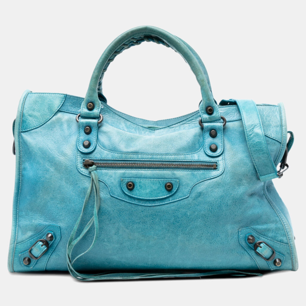 Balenciaga Blue Lambskin Motocross Classic City Satchel Balenciaga Blue Lambskin Motocross Classic City Satchel