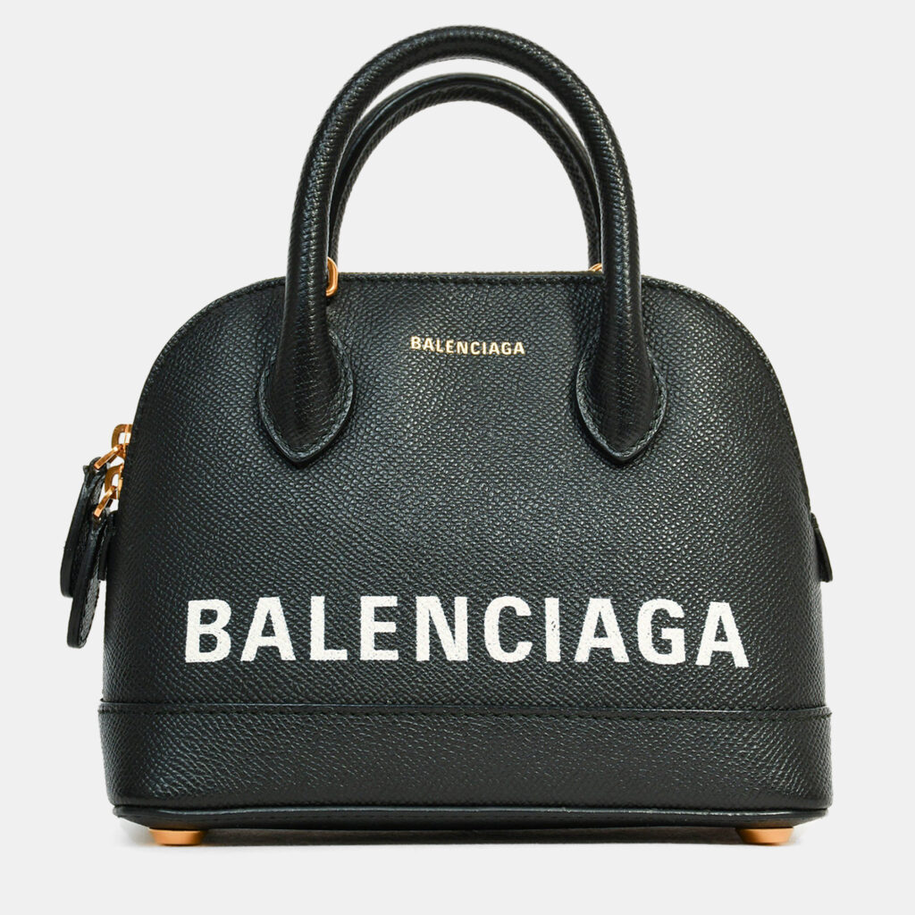Balenciaga Black Leather Logo XXS Ville Leather Top Handle Bag with Strap