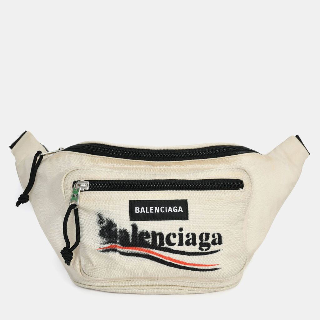 Balenciaga Cream Canvas Graffiti Logo Belt Bag Balenciaga Cream Canvas Graffiti Logo Belt Bag