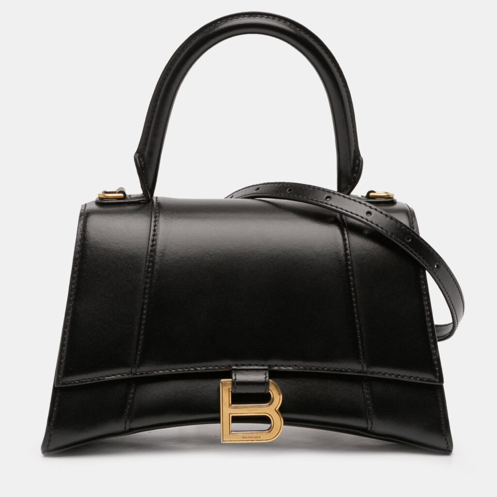 Balenciaga Black Small Shiny Box Calfskin Hourglass Top Handle Bag Balenciaga Black Small Shiny Box Calfskin Hourglass Top Handle Bag