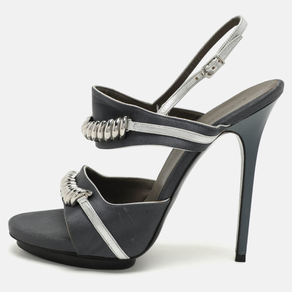 Balenciaga Grey Satin Embellished Slingback Sandals Size 39.5 Balenciaga Grey Satin Embellished Slingback Sandals Size 39.5
