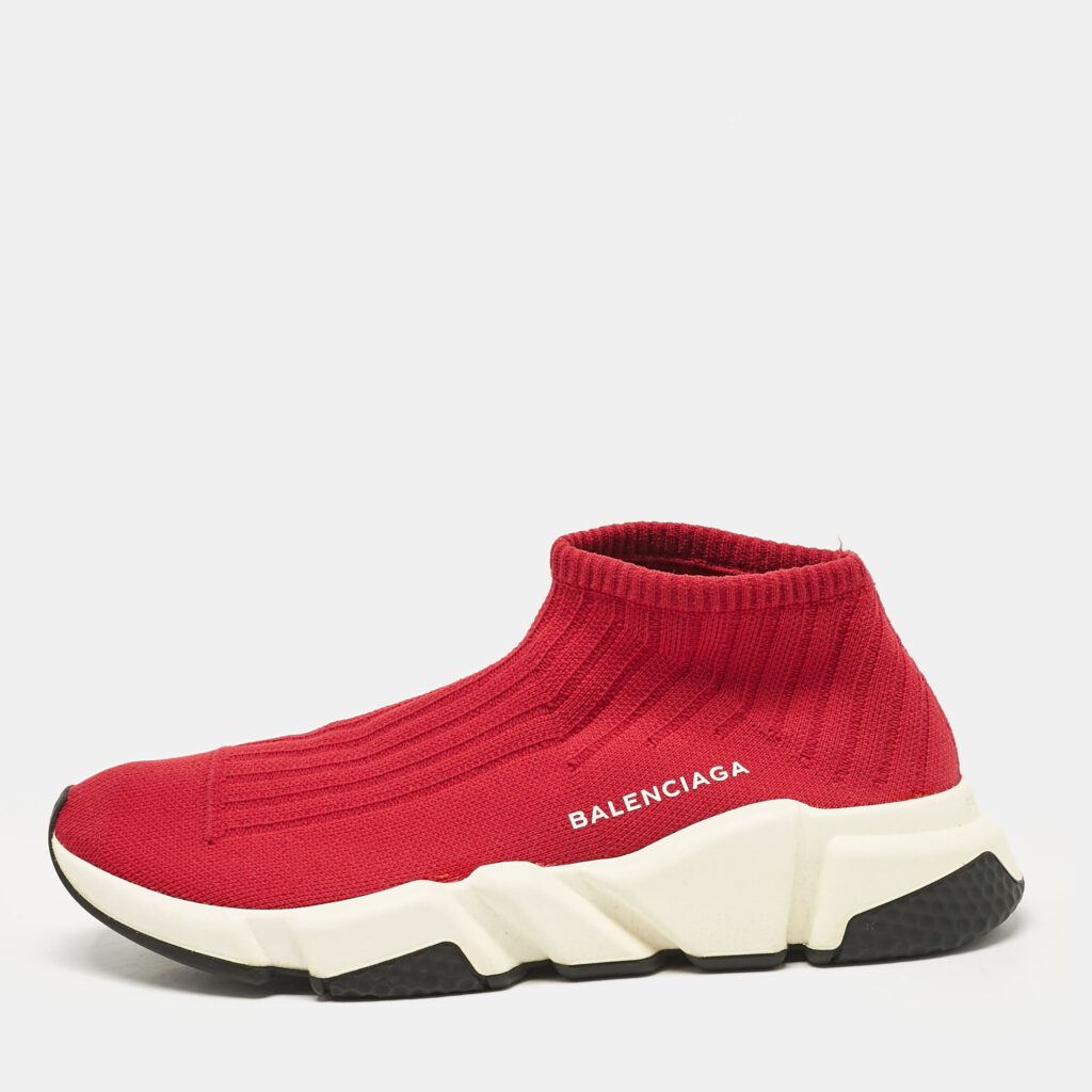Balenciaga Red Knit Fabric Speed Trainer Slip On Sneakers Size 40 Balenciaga Red Knit Fabric Speed Trainer Slip On Sneakers Size 40
