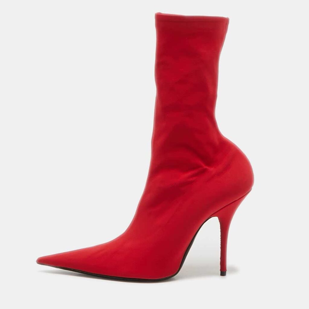Balenciaga Red Stretch Fabric Knife Mid Calf Boots Size 39 Balenciaga Red Stretch Fabric Knife Mid Calf Boots Size 39