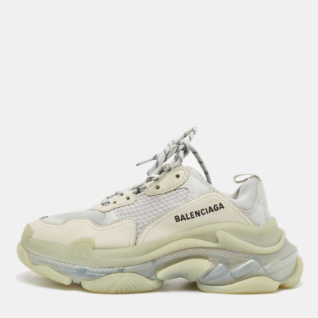 Balenciaga Grey Leather and Mesh Triple S Clear Lace Up Sneakers Size 38 Balenciaga Grey Leather and Mesh Triple S Clear Lace Up Sneakers Size 38