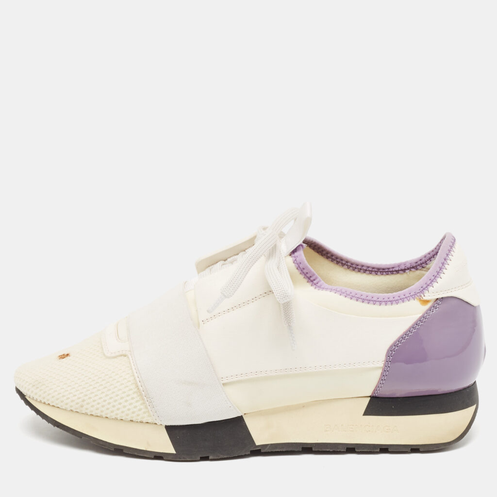 Balenciaga White Leather and Mesh Race Runner Low Top Sneakers Size 38 Balenciaga White Leather and Mesh Race Runner Low Top Sneakers Size 38