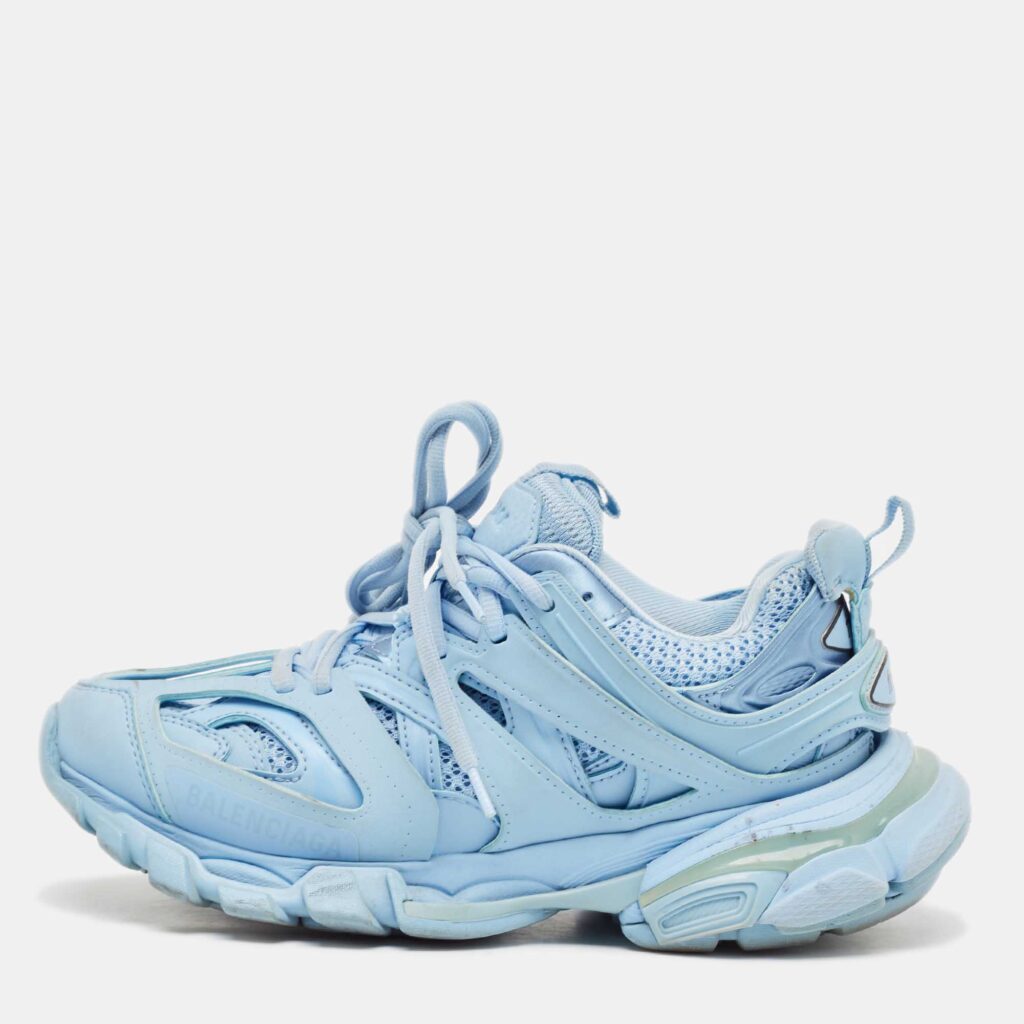 Balenciaga Blue Faux Leather Track Lace Up Sneakers Size 36 Balenciaga Blue Faux Leather Track Lace Up Sneakers Size 36