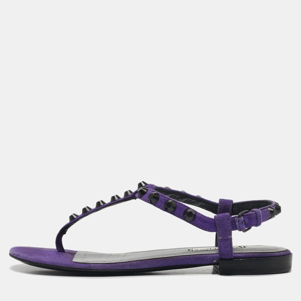 Balenciaga Purple Suede Arena Flat Sandals Size 37