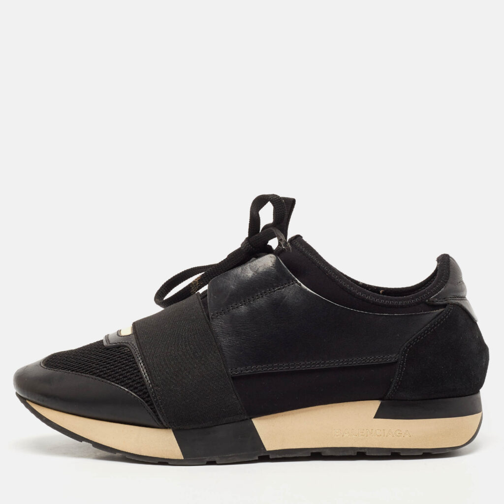 Balenciaga Black Leather and Mesh Race Runner Sneakers Size 38 Balenciaga Black Leather and Mesh Race Runner Sneakers Size 38