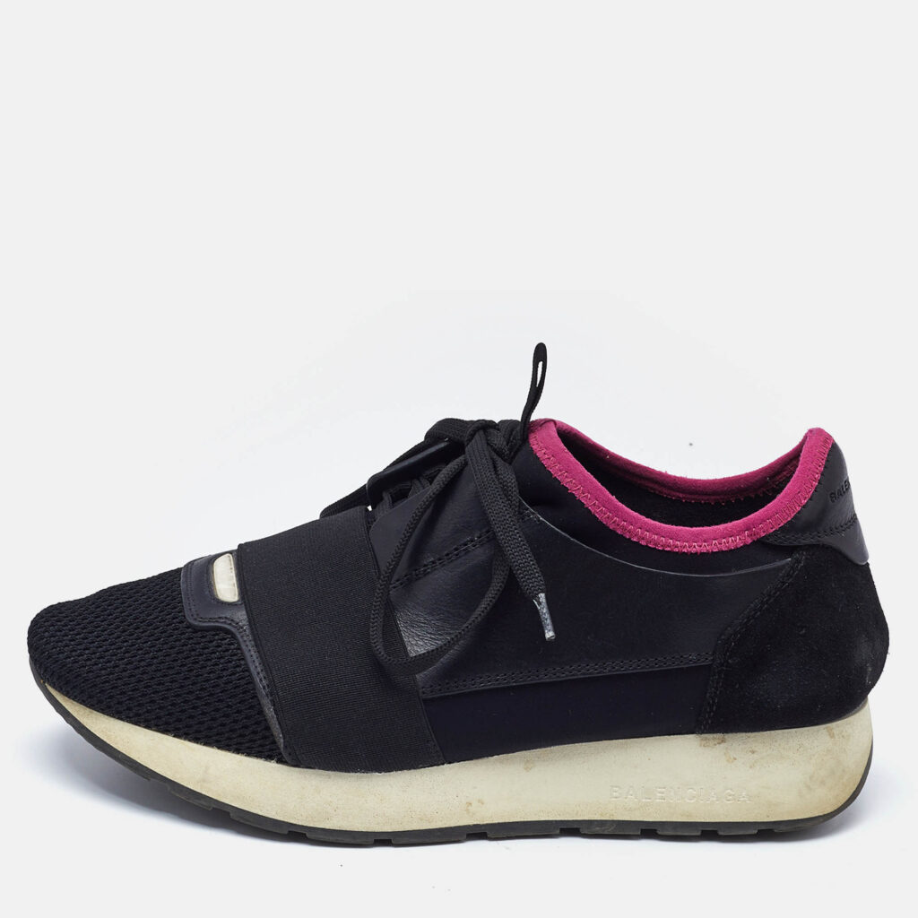 Balenciaga Black Fabric and Leather Race Runner Lace Up Sneakers Size 37 Balenciaga Black Fabric and Leather Race Runner Lace Up Sneakers Size 37