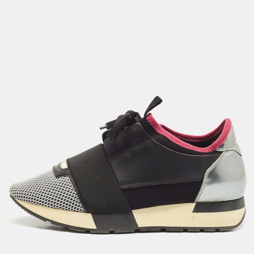Balenciaga Multicolor Fabric and Leather Race Runner Lace Up Sneakers Size 37 Balenciaga Multicolor Fabric and Leather Race Runner Lace Up Sneakers Size 37