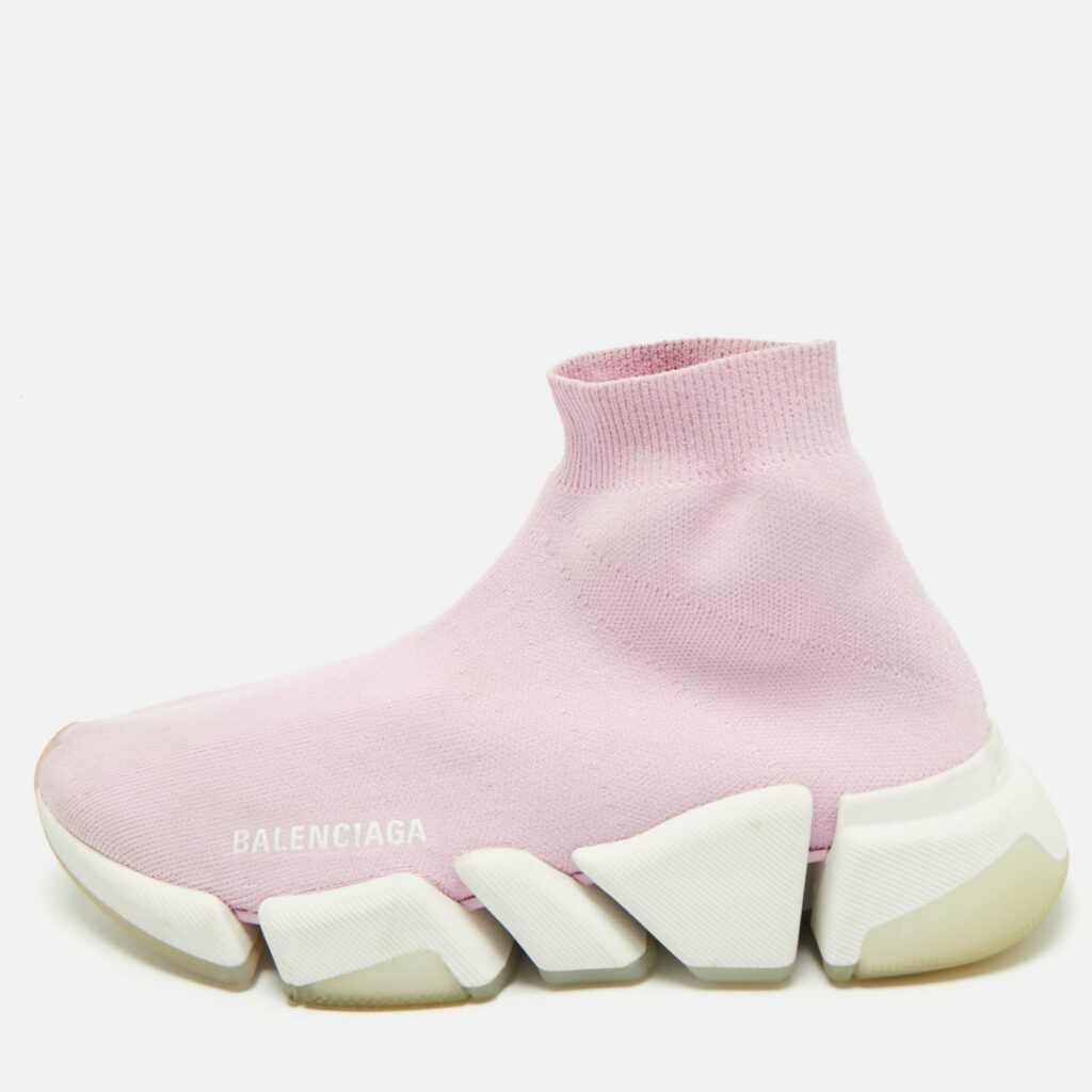 Balenciaga Pink Knit Fabric Speed Trainer Sneakers Size 37 Balenciaga Pink Knit Fabric Speed Trainer Sneakers Size 37