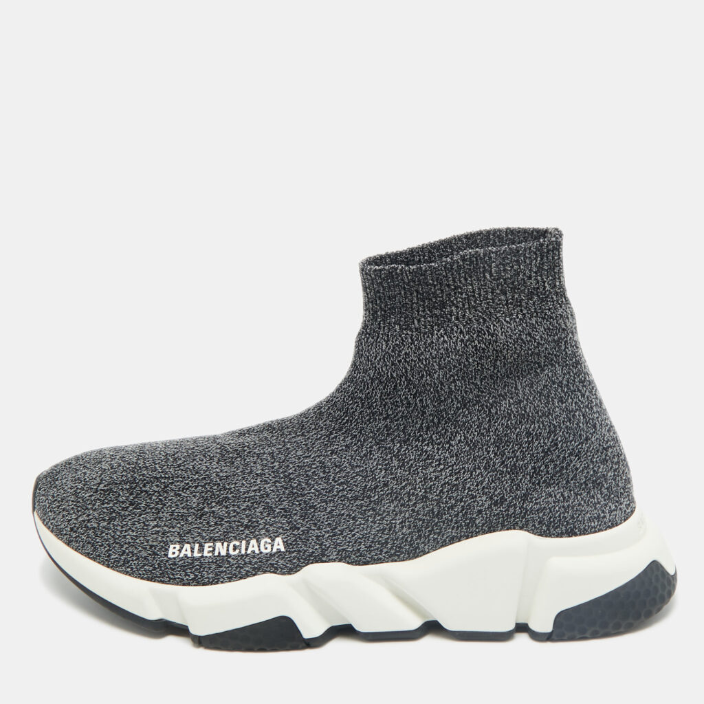 Balenciaga Grey Knit Fabric Speed Trainer Slip On Sneakers Size 40