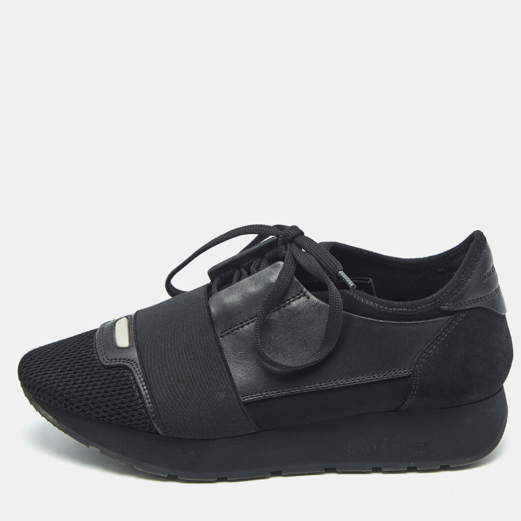 Balenciaga Black Leather and Mesh Race Runner Low Top Sneakers Size 36 Balenciaga Black Leather and Mesh Race Runner Low Top Sneakers Size 36