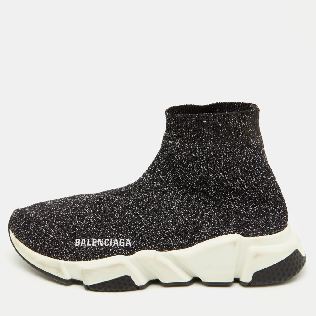 Balenciaga Shimmery Black Metallic Knit Fabric Speed Trainer Sneakers Size 39 Balenciaga Shimmery Black Metallic Knit Fabric Speed Trainer Sneakers Size 39