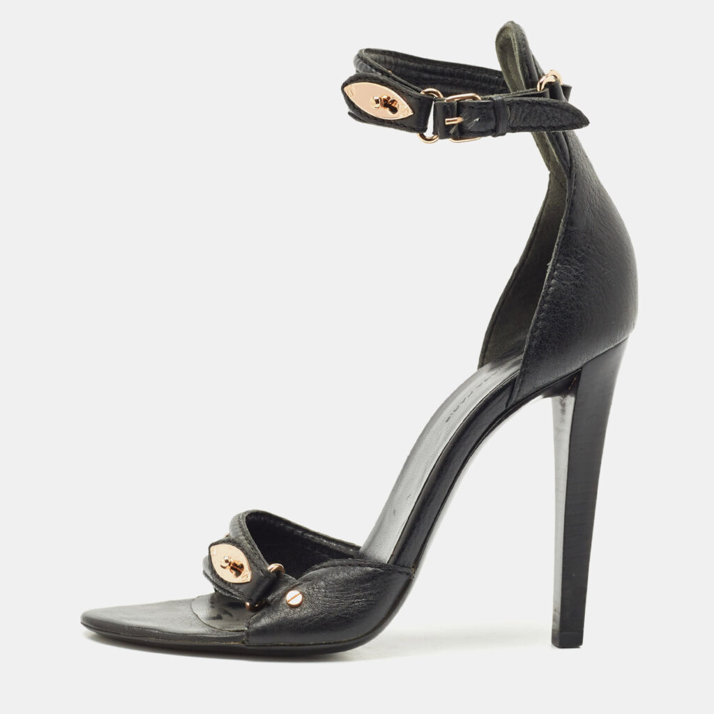 Balenciaga Black Leather Buckle Detail Ankle Strap Sandals Size 39