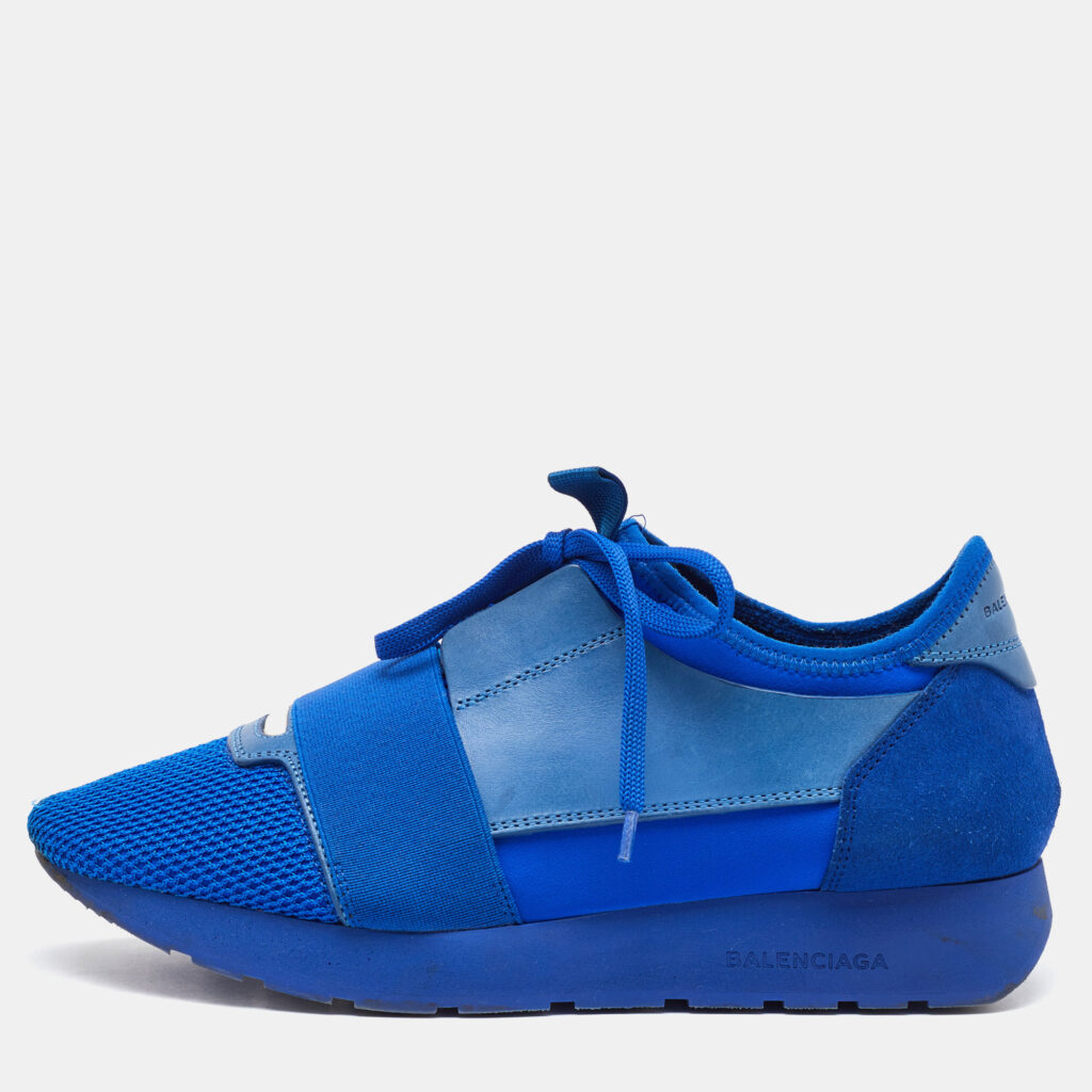Balenciaga Blue Leather, Suede and Mesh Race Runner Low Top Sneakers Size 39 Balenciaga Blue Leather, Suede and Mesh Race Runner Low Top Sneakers Size 39