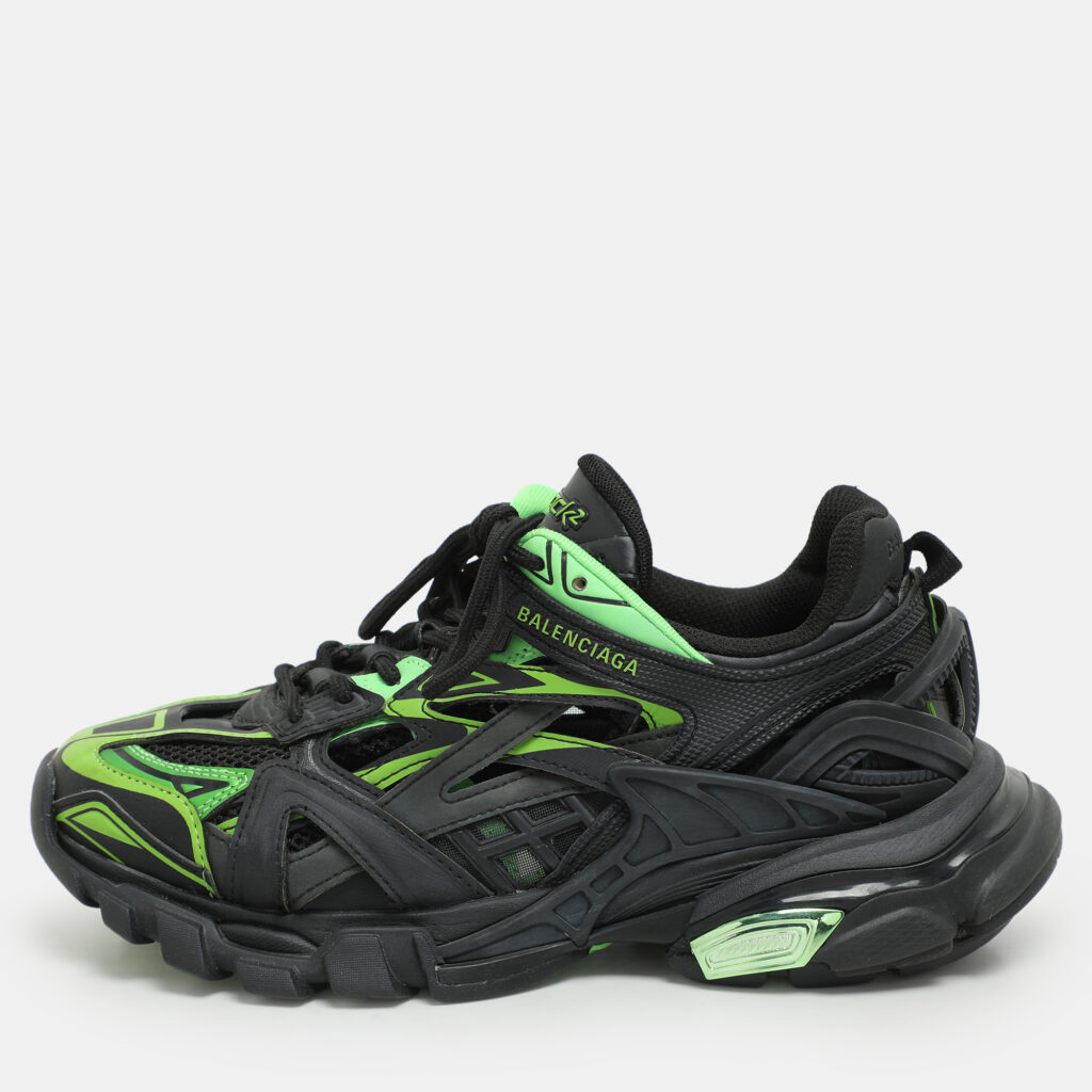 Balenciaga Black/Green Leather and Mesh Track 2 Sneakers Size 37 Balenciaga Black/Green Leather and Mesh Track 2 Sneakers Size 37