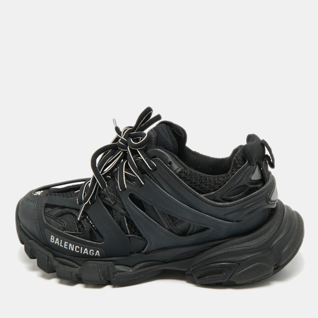 Balenciaga Black Faux Leather and Mesh Track Sneakers Size 35