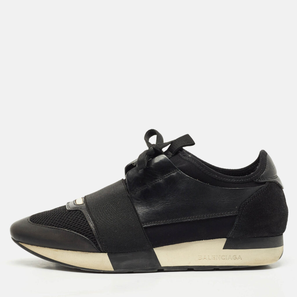 Balenciaga Black Leather and Mesh Race Runner Sneakers Size 38 Balenciaga Black Leather and Mesh Race Runner Sneakers Size 38