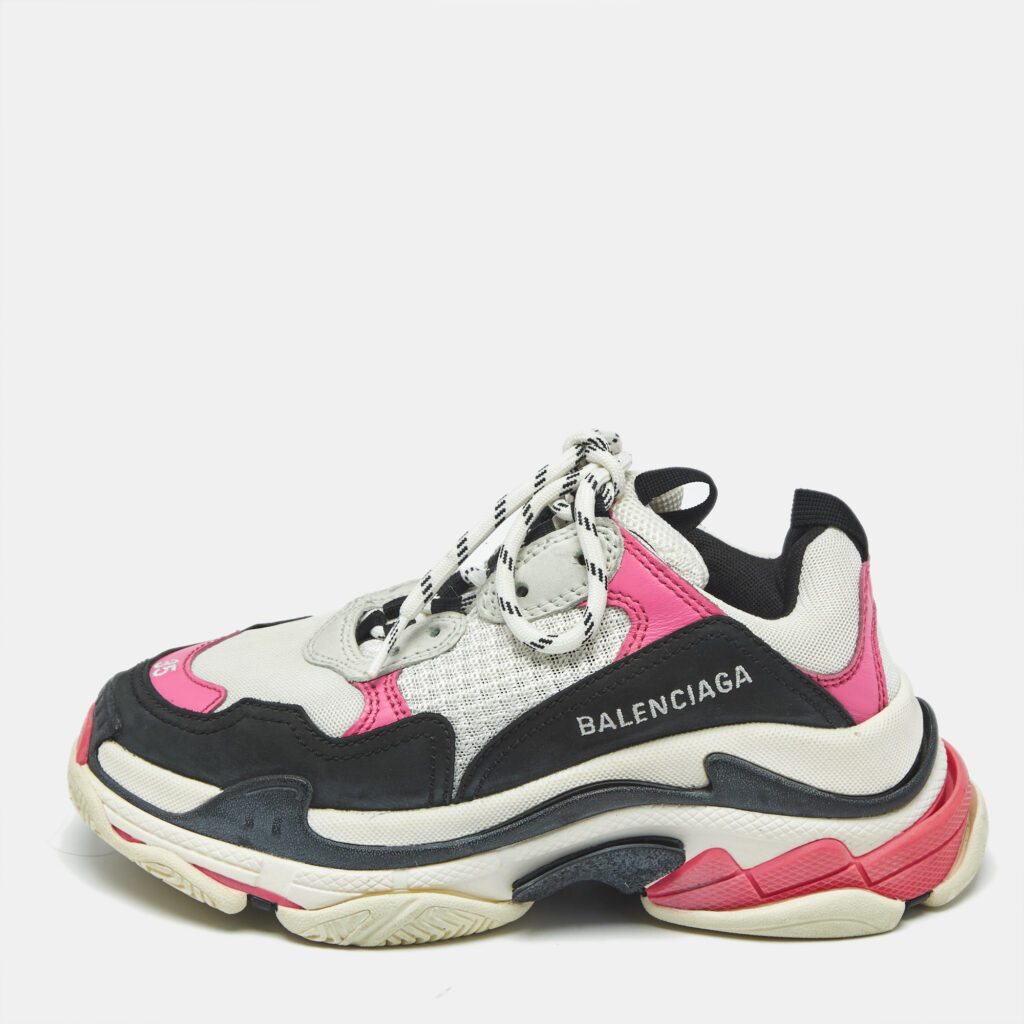 Balenciaga Multicolor Leather and Mesh Triple S Sneakers Size 35