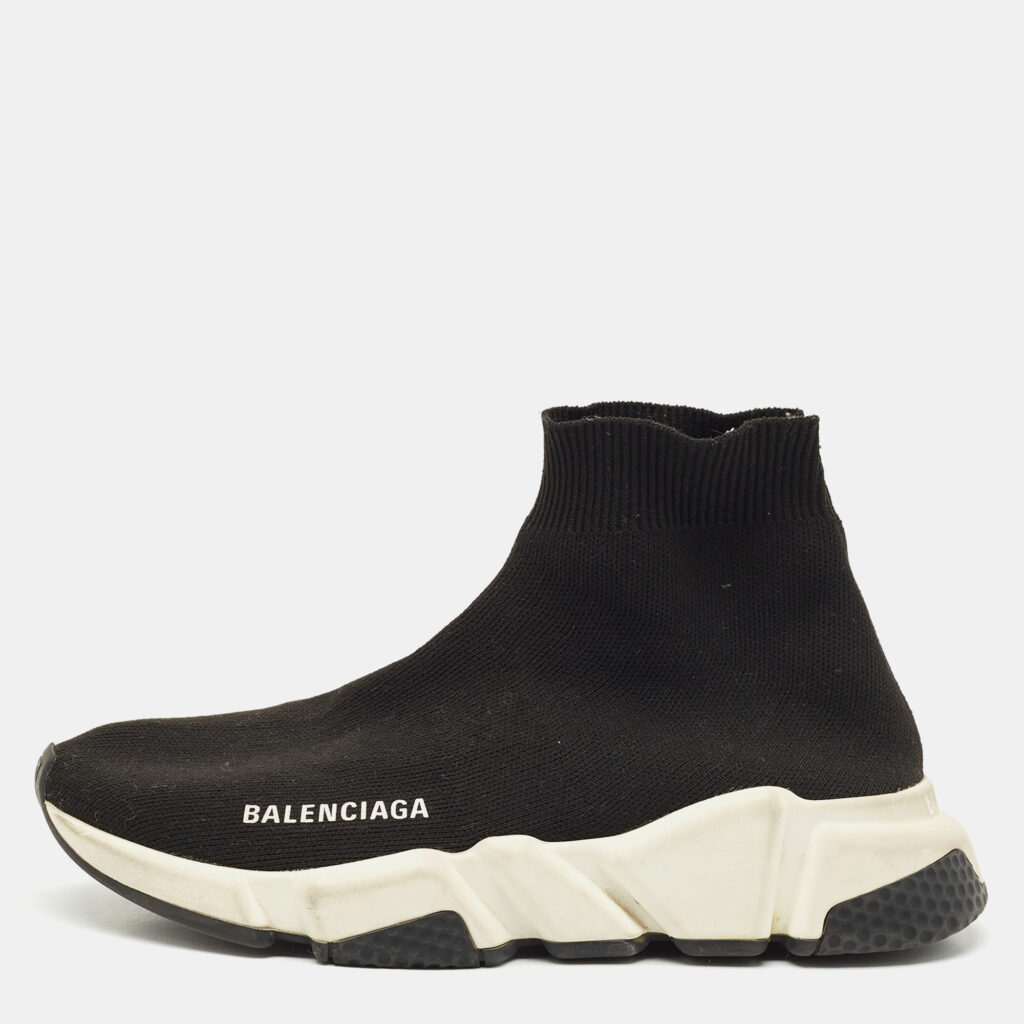 Balenciaga Black Knit Fabric Speed High Top Sneakers Size 36