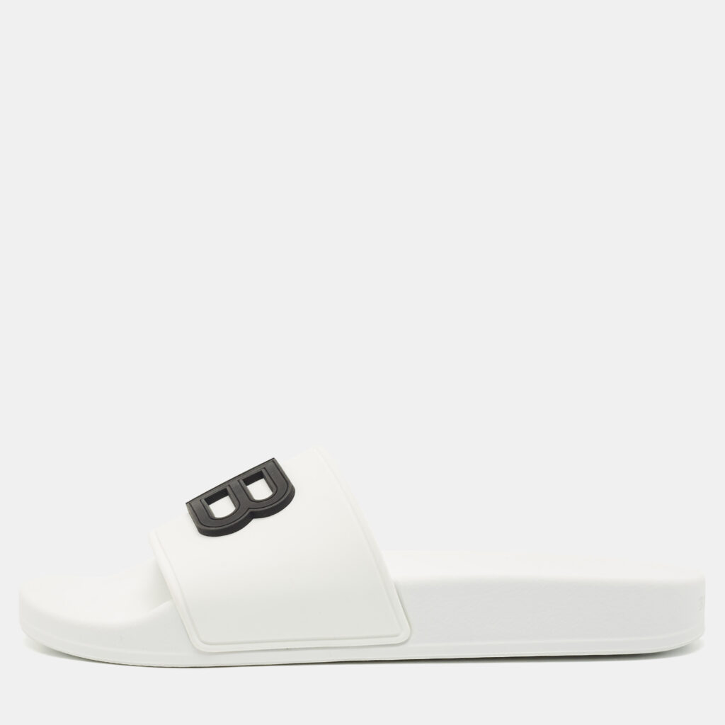 Balenciaga White Rubber BB Pool Slide Sandals Size 37