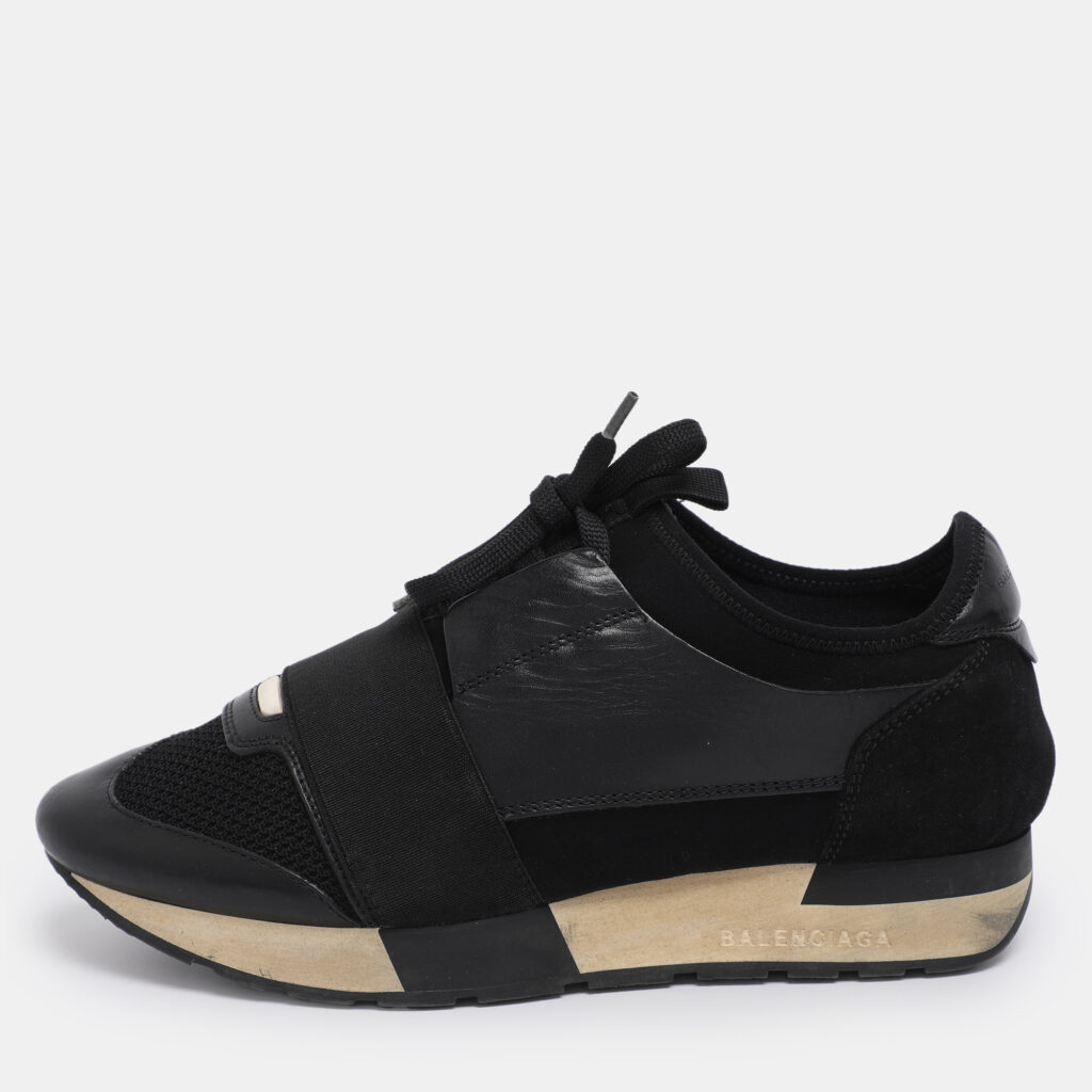 Balenciaga Black Leather and Mesh Race Runner Low Top Sneakers Size 37 Balenciaga Black Leather and Mesh Race Runner Low Top Sneakers Size 37
