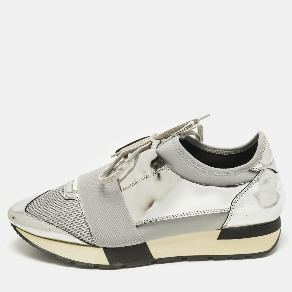 Balenciaga Grey/Silver Mesh And Leather Race Runner Sneakers Size 41 Balenciaga Grey/Silver Mesh And Leather Race Runner Sneakers Size 41