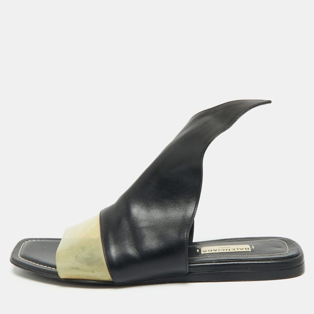 Balenciaga Brown/Transparent PVC and Leather Slide Sandals Size 38 Balenciaga Brown/Transparent PVC and Leather Slide Sandals Size 38