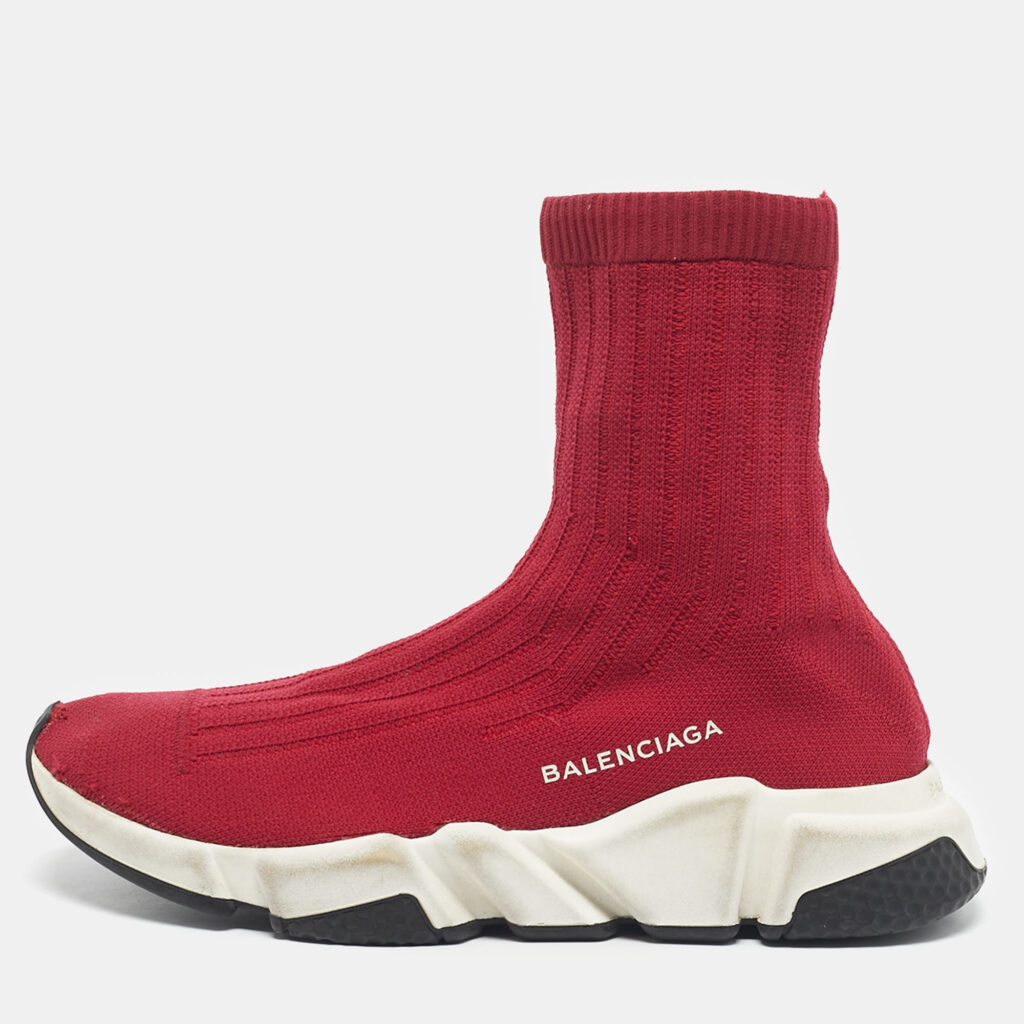 Balenciaga Red Knit Fabric Speed Trainer High Top Sneakers Size 39 Balenciaga Red Knit Fabric Speed Trainer High Top Sneakers Size 39