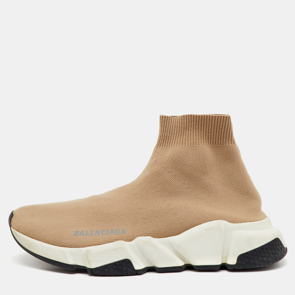 Balenciaga Beige Knit Fabric Speed Trainer High Top Sneakers Size 37 Balenciaga Beige Knit Fabric Speed Trainer High Top Sneakers Size 37