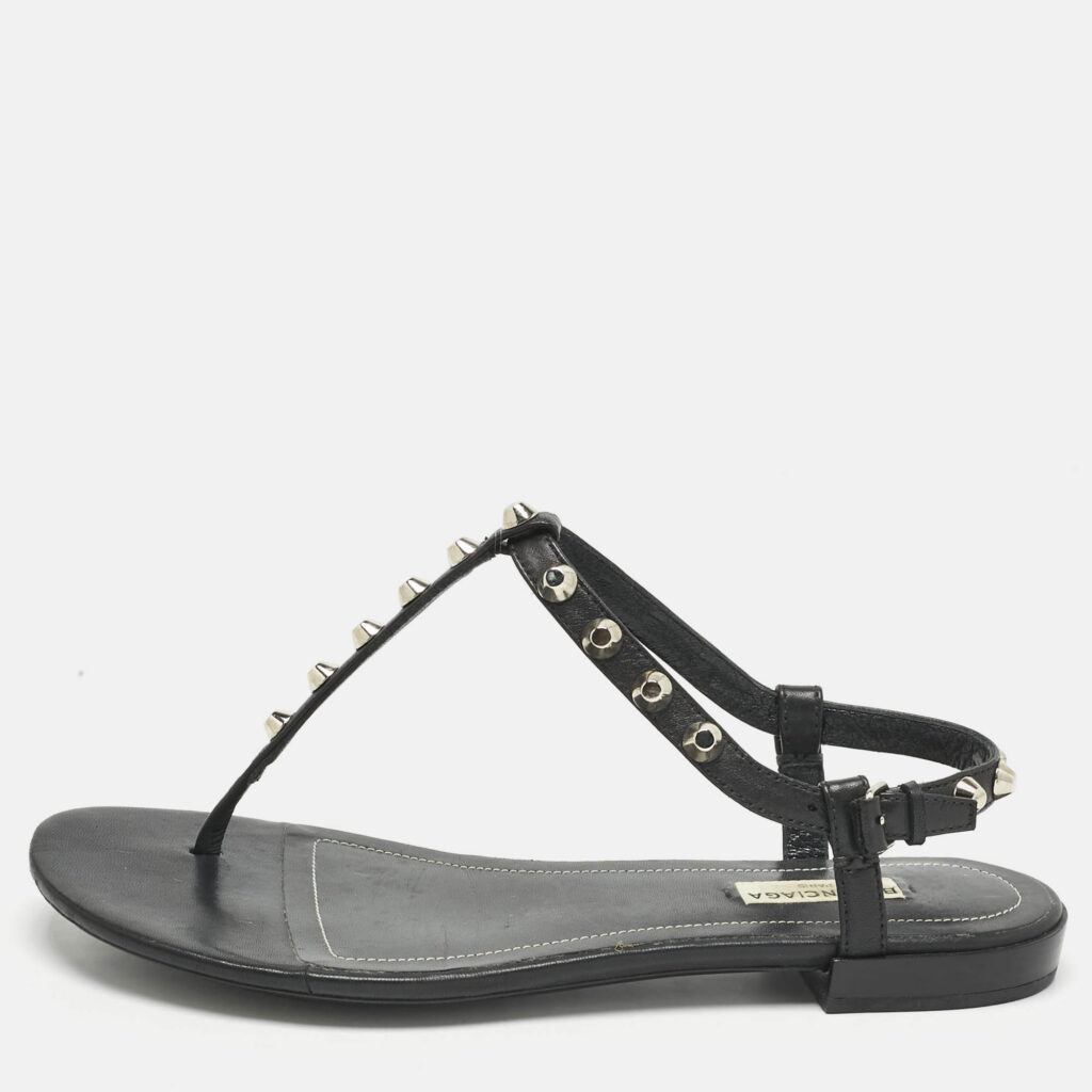 Balenciaga Black Leather Arena Thong Flats Size 39.5 Balenciaga Black Leather Arena Thong Flats Size 39.5
