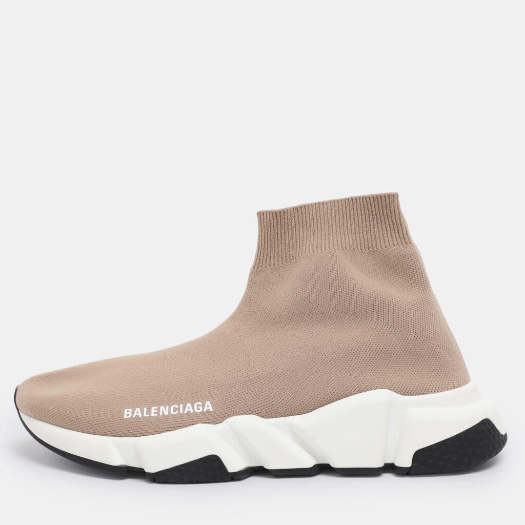 Balenciaga Light Brown Knit Fabric Speed Trainer Sneakers Size 39 Balenciaga Light Brown Knit Fabric Speed Trainer Sneakers Size 39