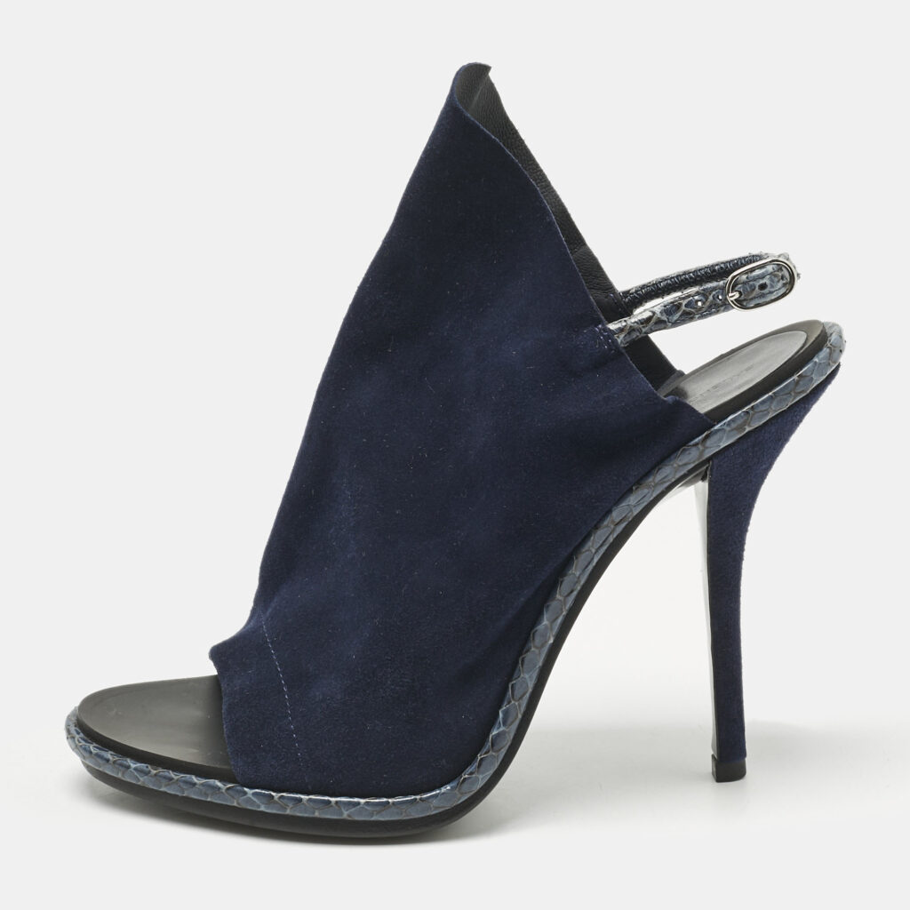 Balenciaga Navy Blue Suede and Python Open Toe Glove Slingback Sandals Size 39.5 Balenciaga Navy Blue Suede and Python Open Toe Glove Slingback Sandals Size 39.5