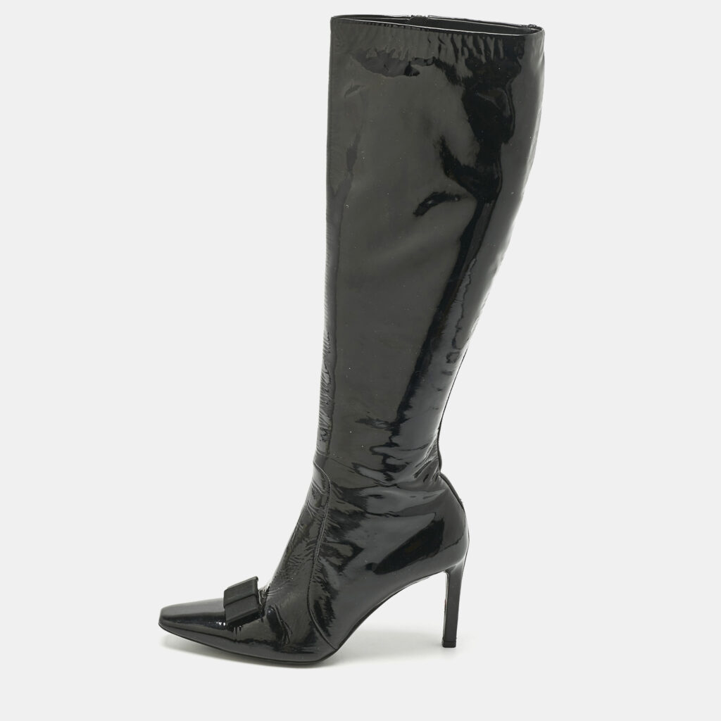 Balenciaga Black Patent Leather Bow Details Knee Length Boots Size 36 Balenciaga Black Patent Leather Bow Details Knee Length Boots Size 36