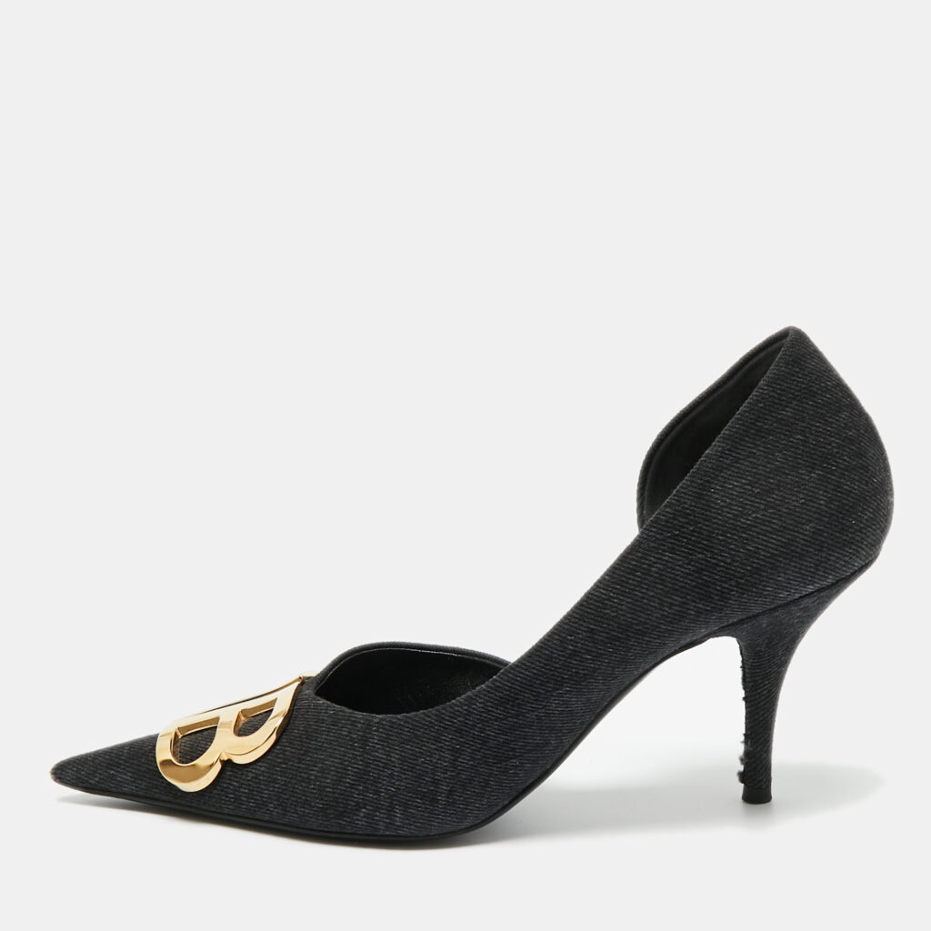 Balenciaga Black Denim BB Knife D'orsay Pumps Size 38 Balenciaga Black Denim BB Knife D'orsay Pumps Size 38
