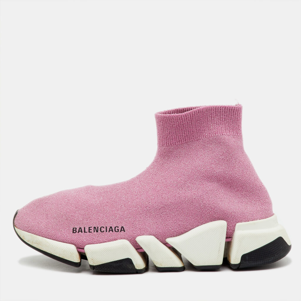 Balenciaga Metallic Pink Knit Fabric Speed Trainer Slip On Sneakers Size 37 Balenciaga Metallic Pink Knit Fabric Speed Trainer Slip On Sneakers Size 37